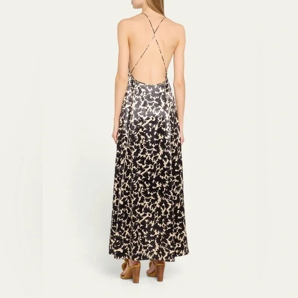 ULLA JOHNSON Evie Floral Satin Midi Dress in Raven 10